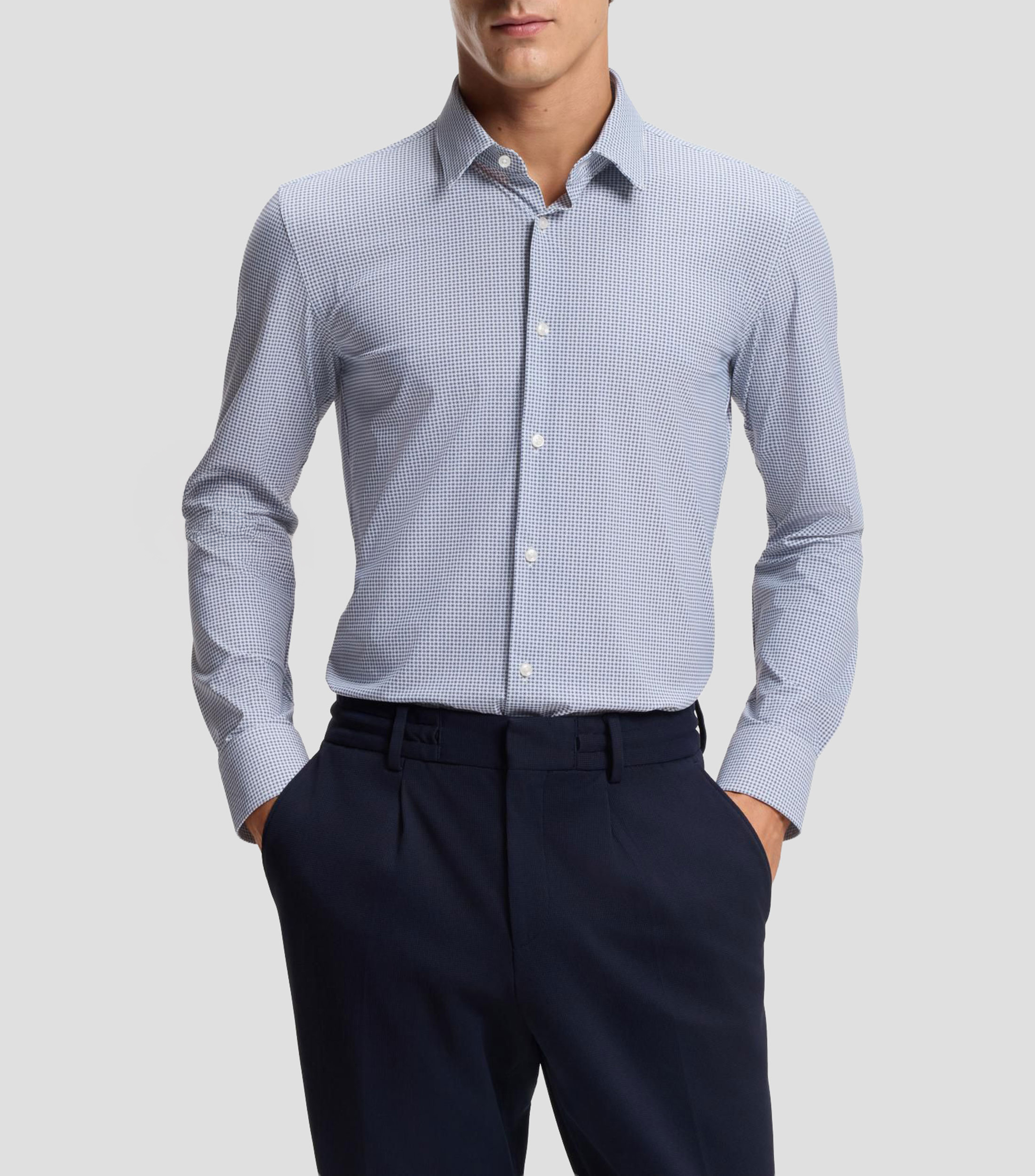 Camisa slim en punto técnico elástico estampado Hombre